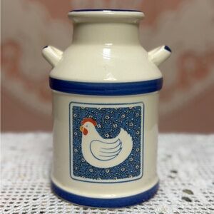 Blue and Cream Ceramic Vase with Chicken Design